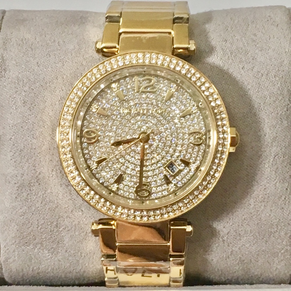 SOLD! Mchael Kors Gold Tone Crystal Watch NWT - Picture 1 of 8